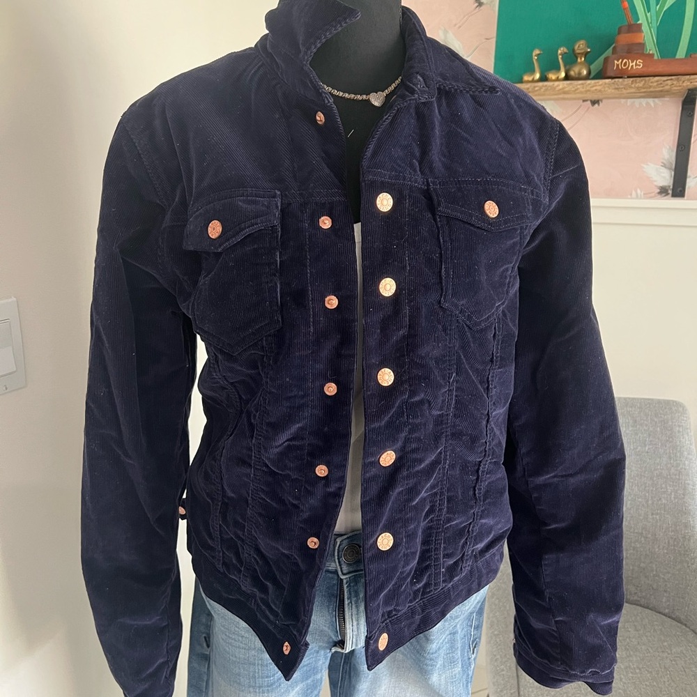 ACNE Jeans Corduroy JACKET Lined Navy/purple Button Front Woman’s Medium